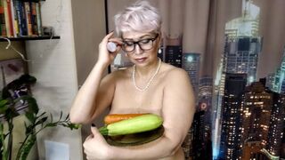 MILF Secretary with Zucchini and Carrots in Wet Older Twat... Vaginal Testing of a Older Sleazy ))