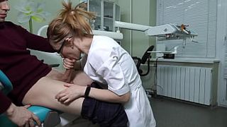 A female ukrainian doctor with glasses grabbed the patient's schlong and began to greedily give him a hard-core bj