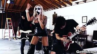 Rockstar MILF Nina Elle shows up with a corpse face paint ready to rock and roll in a sizzling 3some with the band Small Hands and Xander Corvus.