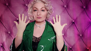 ASMR latex gloves and green PVC coat (Arya Grander) hot SFW film by sexy MILF