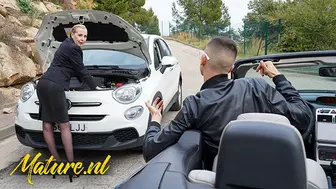 Classy Old Lady Lucia Kury Has Some Trouble With Her Car But Gets Help From a Fresh Spanish Lad