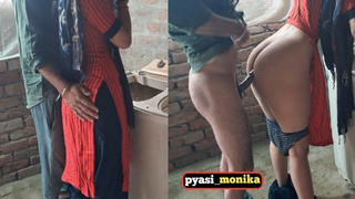 Large bum Indian desi milf maid gets hard-core fucking in standing doggy styel by her owner.