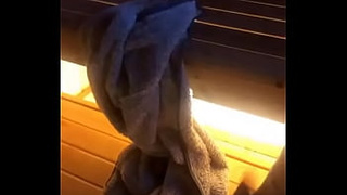 Tattooed swedish milf giving blowjob in the sauna
