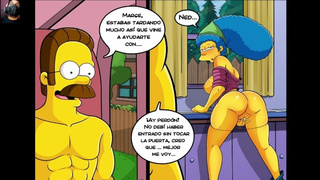 Marge es follada Por Ned, Esposa infiel engaña a su Marido Cuando está trabajando - Los Simpsons Hen