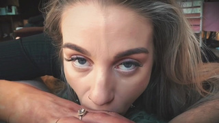 Innocent looking blonde from tinder blows my dong like a wild lady and gags so hard she almost barf