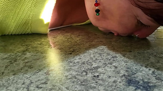 Kiwi MILF sub slurps up the wine after her Master spills it everywhere