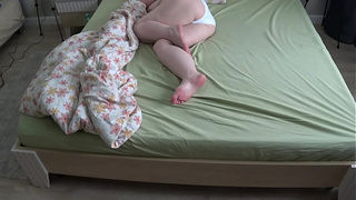 Home web-cam watches, a chubby wifey masturbates and sperm in white panties before bed. PAWG.