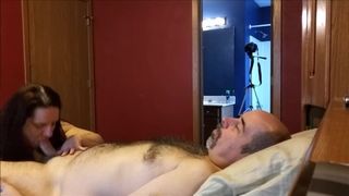 George Lays back while Missy Licks his Balls and Sucks his Uncut Dick
