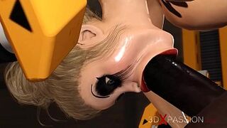 3dxpassion.com. Horny blonde in restraints gets drilled hard by a ebony boy in a mask