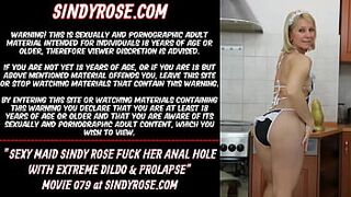 Attractive Maid Sindy Rose fuck her anal hole with extreme dildo & prolapse
