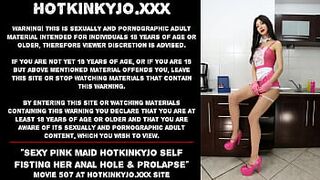 Attractive pink maid Hotkinkyjo self fisting her anal hole & prolapse