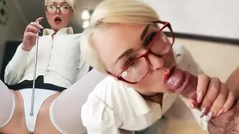 Horny Teacher Blowing Massive Dong and Booty Fucking until Sperm on Glasses